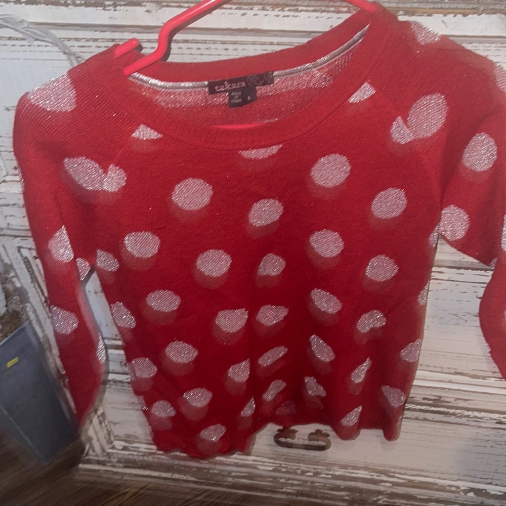 Takara cute new red with silver dots and silver stripes on back size large